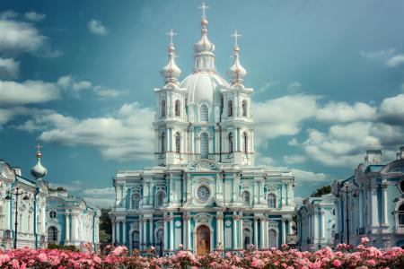 圣彼得堡，斯莫尔尼修道院，彼得，大教堂，鲜花