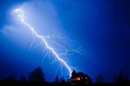 照片，云，雷暴，闪电，美丽，危险，房子