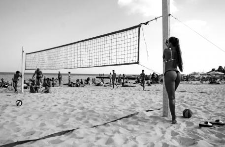 夏天，排球，女孩，沙滩，人民