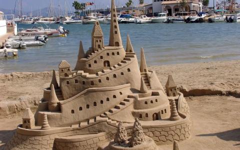 城堡，沙，夏天，海