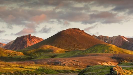 丘陵，山，天空，云，冰岛，日落，Efimenko塔蒂亚娜