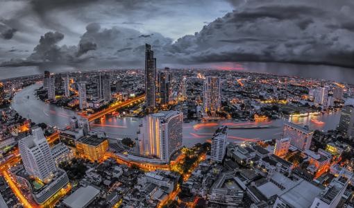 曼谷，泰国，城市，晚上，灯光