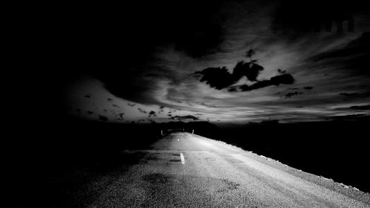 空虚，天空，照片，心情，晚上，黑色和白色，路线，地平线，壁纸，背景，无限，道路