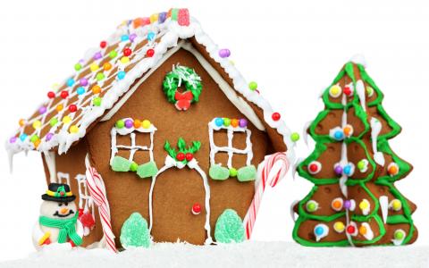 图片高清，房子，圣诞树，雪人，糖果