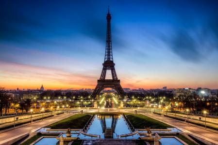 埃菲尔铁塔，法国，埃菲尔铁塔，晚上，巴黎，巴黎，法国