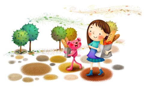 水果，树木，女孩，小动物，绘图，公园，风