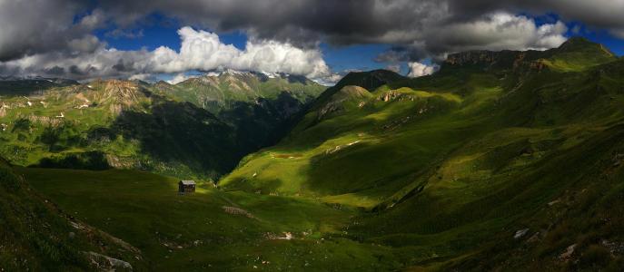 绿山，云，蓝天，高陶恩，奥地利阿尔卑斯山