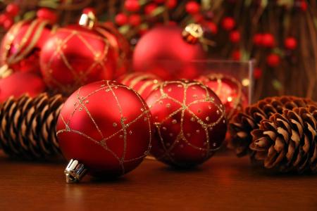 新年，新年，假期，球，球，红色，锥，圣诞玩具，圣诞节，圣诞节
