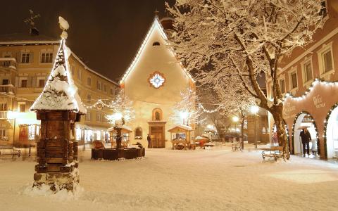 圣诞节，光，城市，冬天，村庄，雪