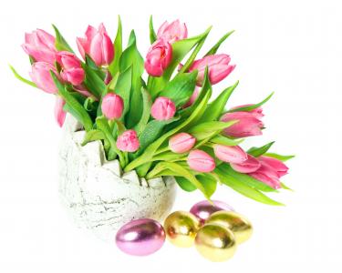 鸡蛋，复活节，郁金香，花瓶，复活节