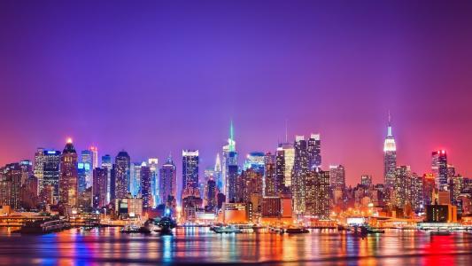 城市，晚上，纽约，美容