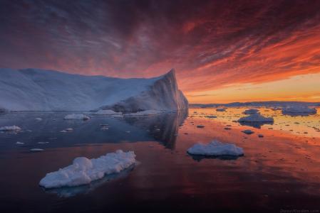 火和冰，水，天空，反射，格陵兰岛