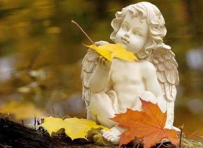 天使，雕塑，叶子，秋天