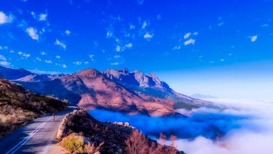 景观，南非，山，路，天空，云
