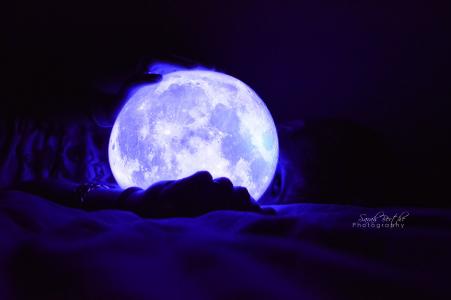 摄影，气球，蓝色，bluelight，黑暗，光，月亮，夜