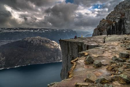 自然，山，挪威，峡湾，岩石，人们