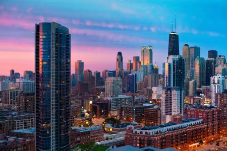 芝加哥，城市，日落