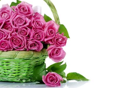 花束，鲜花，美丽，玫瑰，篮子，粉红色，篮子