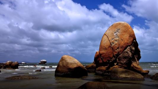 海，岸，石头，巨石