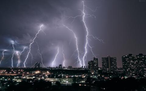城市，闪电，雷雨，美丽，危险
