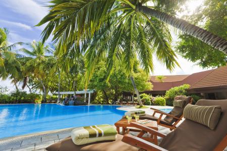外观，酒店，马尔代夫，小桌子，游泳池，躺椅