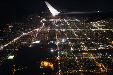 照片，飞行，飞机，晚上，城市，基础设施，美丽