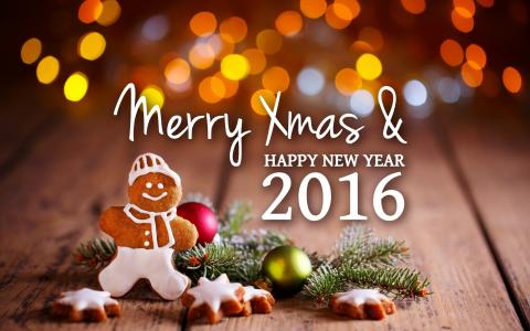 新年，圣诞节，题词，问候，希望，2016，树枝，球，饼干，姜饼，眩光，背景，心情