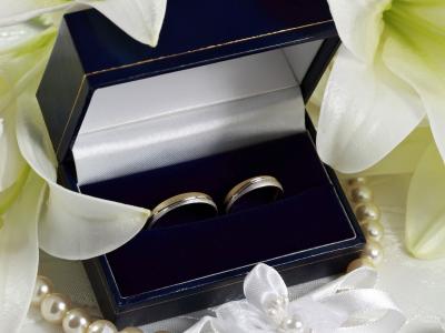 花瓣，饰物，戒指，鲜花，婚礼，盒子
