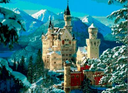 城堡在山，塔，雪上面