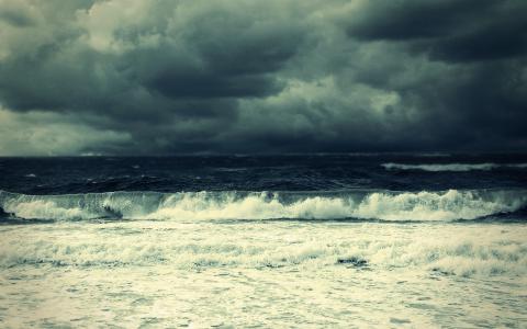 海，天空，云，波，风暴