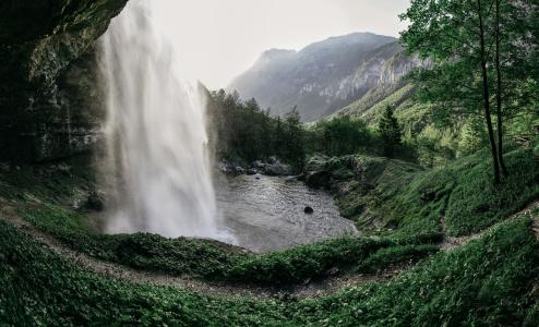 自然，山，瀑布，美丽