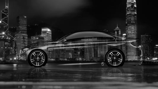 托尼·科汉姆宝马M4水晶城市汽车侧面银灰色黑色白色埃尔·托尼汽车4k壁纸设计艺术风格托尼·柯恩Photoshop风格宝马EM4 Emka 