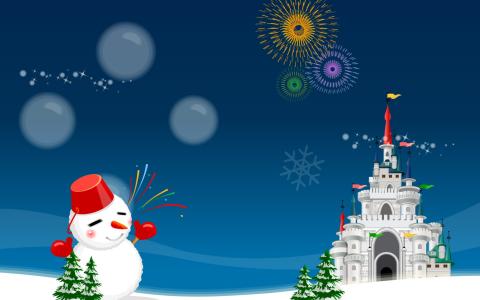 圣诞树，城堡，致敬，新的一年，雪人