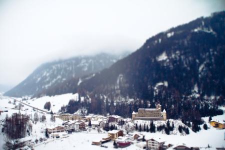 镇，雪，度假村，阿尔卑斯山，山，倾斜，冬天