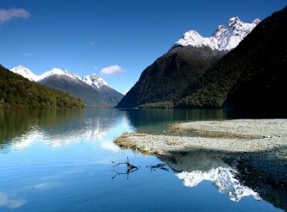 蓝色，新西兰，反思，天空，湖，山