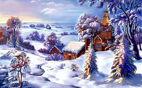 冬天，平房，景观，雪