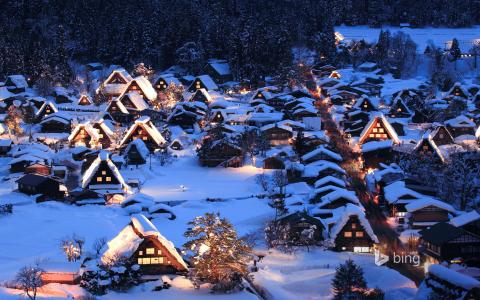 照片，镇，岛，日本，晚上，假期，冬天，森林，冰