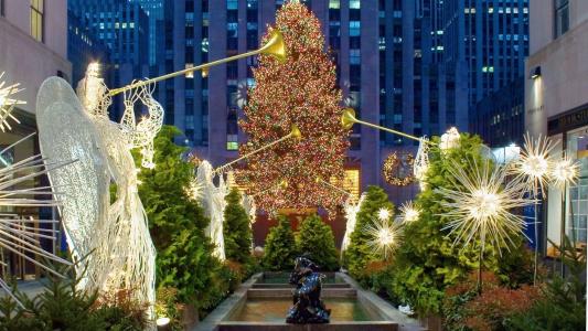 天使，新的一年，城市，圣诞树