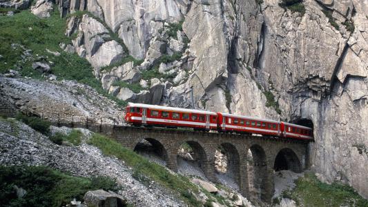 照片，性质，火车，火车，瑞士，岩石，桥梁
