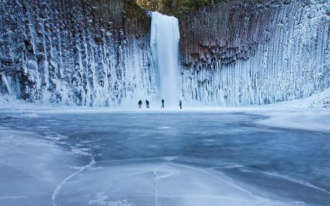 冬天瀑布，瀑布，照片