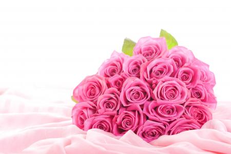 玫瑰，鲜花，粉红玫瑰，花束，粉红色的花朵