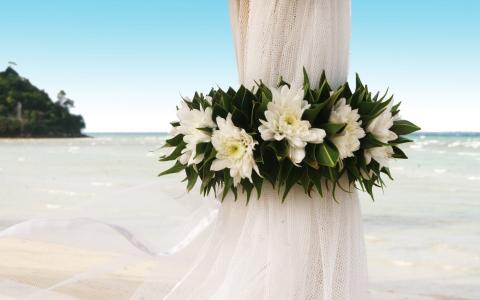 窗帘，鲜花，岸，海洋，婚礼，事件