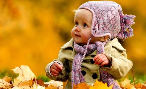 孩子，女孩，秋天，叶子，照片，积极，穿孔，看