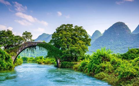 山，自然，景观，桥，中国
