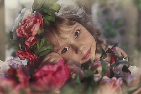 埃琳娜Fokina，孩子，女孩，肖像，鲜花
