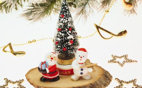 新的一年，圣诞老人，圣诞树，雪人