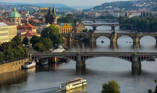 城市，布拉格，捷克共和国，河，桥梁，渡轮