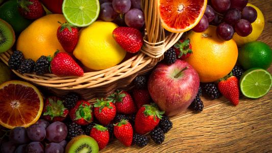 水果，浆果，草莓，黑莓，葡萄，苹果，橘子，酸橙