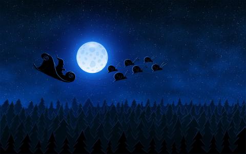森林，蜗牛，新的一年，圣诞老人，月亮，夜