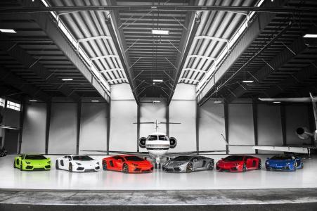 兰博基尼，Aventador，超级跑车，飞机，灰色的背景